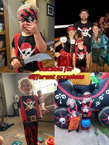 Lingway Toys Kids Pirate Costume,Pirate Role Play Dress Up Completed 8Pcs Set For Kids 8-10Years