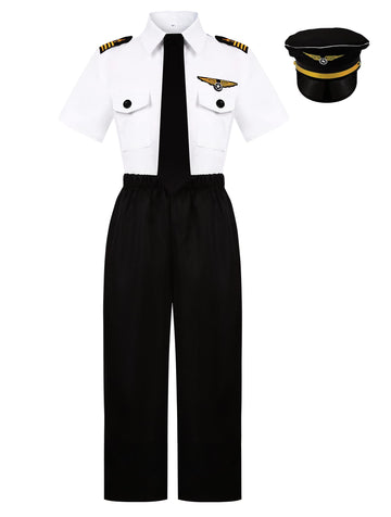 Scypruth Airline Pilot Costume For Kids Captain Pilot Uniform For Career Day Halloween Dress Up Birthday Gifts