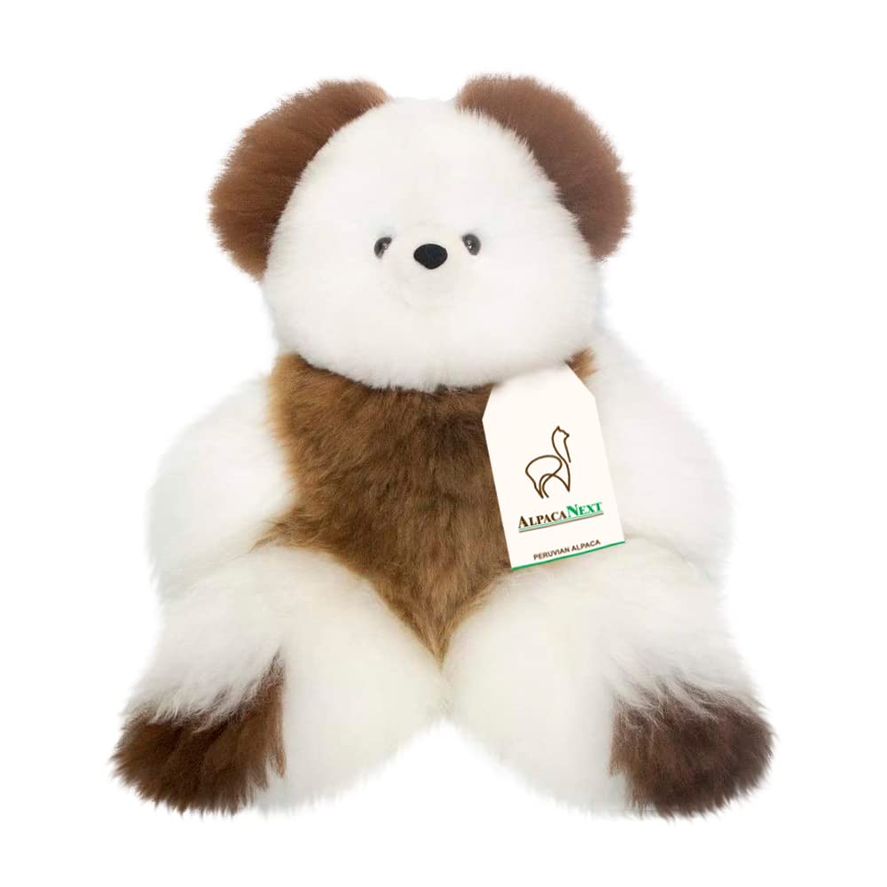 Alpacanext Soft And Cuddly Baby Alpaca Teddy Bear - 12 Inch. Premium Alpaca Stuffed Animal Handmade On Genuine Alpaka Fur. Cute Bear (12 Inches, White & Brown)