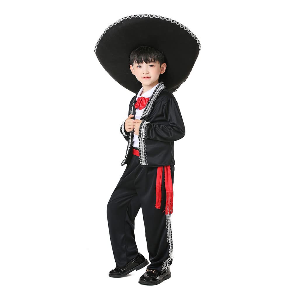 YEMYIQZ Boy Mexican Costume Kids Traditional Mariachi Amigo Dance Cosplay Costumes Halloween Outfit Bowtie Belt Suit Outfit