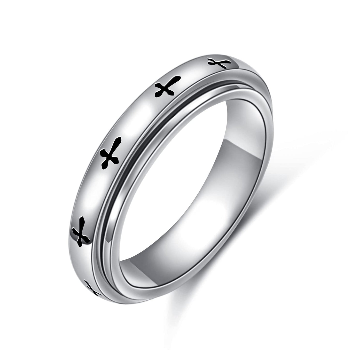 HOOHWE Cross Fidget Ring S925 Sterling Silver Fidget Anxiety Worry Relieving Boredom ADHD Autism Band Rings(9)