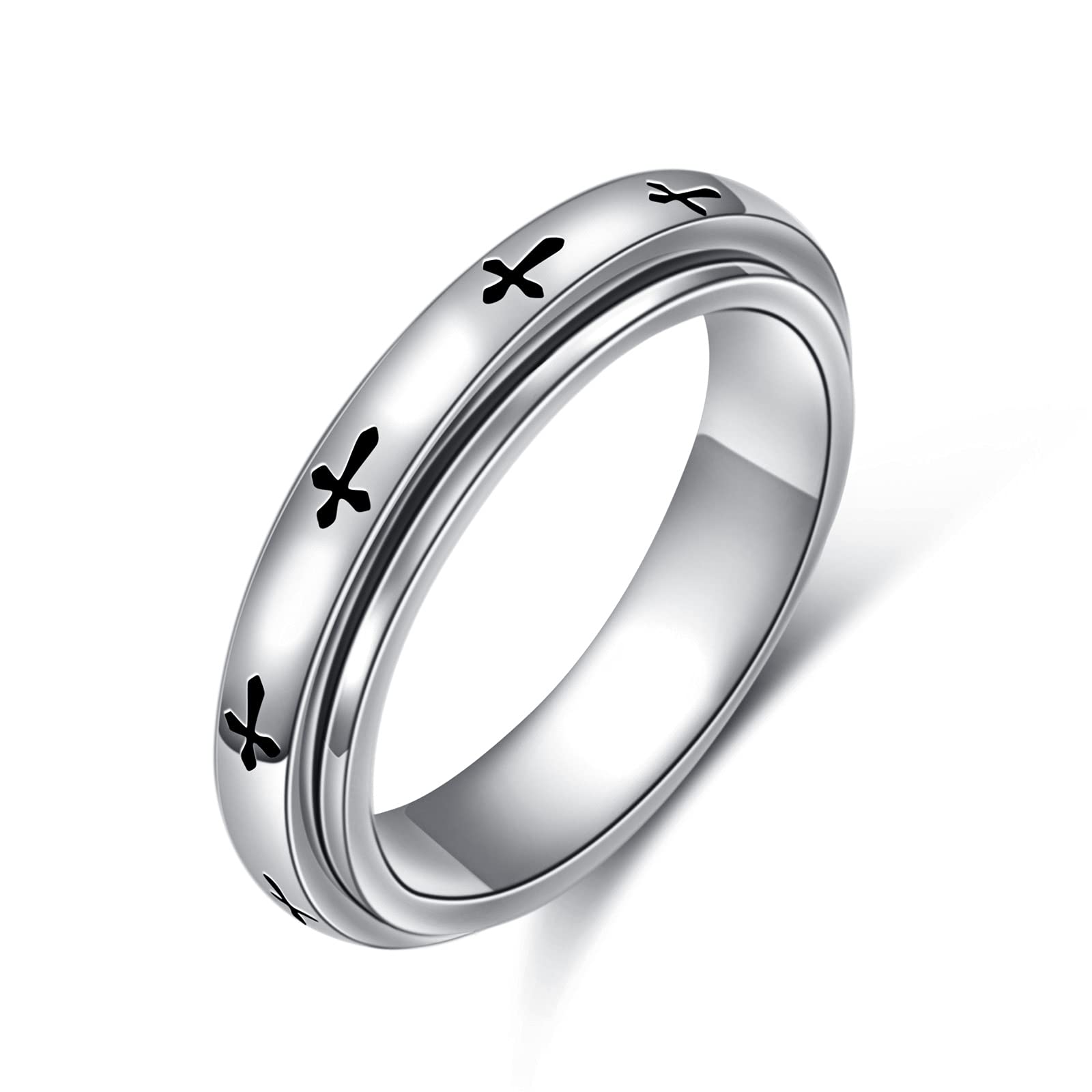 HOOHWE Cross Fidget Ring S925 Sterling Silver Fidget Anxiety Worry Relieving Boredom ADHD Autism Band Rings(9)