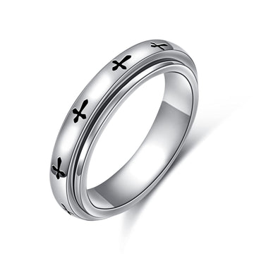 Hoohwe Spinner Rings For Anxiety,S925 Sterling Silver Fidget Anxiety Worry Relieving Boredom Adhd Autism Band Rings (4-Cross Rin