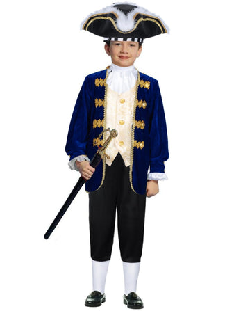 Colonial Costume For Kids America 18Th Patriot General Captain For Boys Halloween Cosplay 3-5T Blue