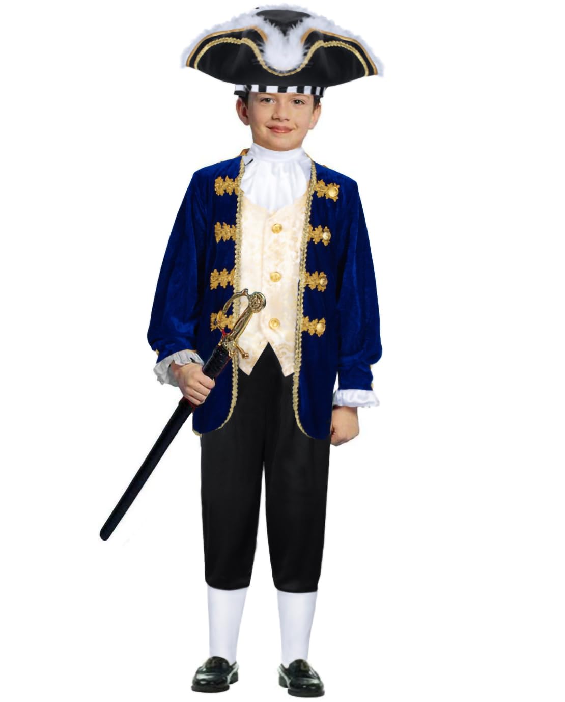 Colonial Costume For Kids America 18Th Patriot General Captain For Boys Halloween Cosplay 9-11 Years Blue