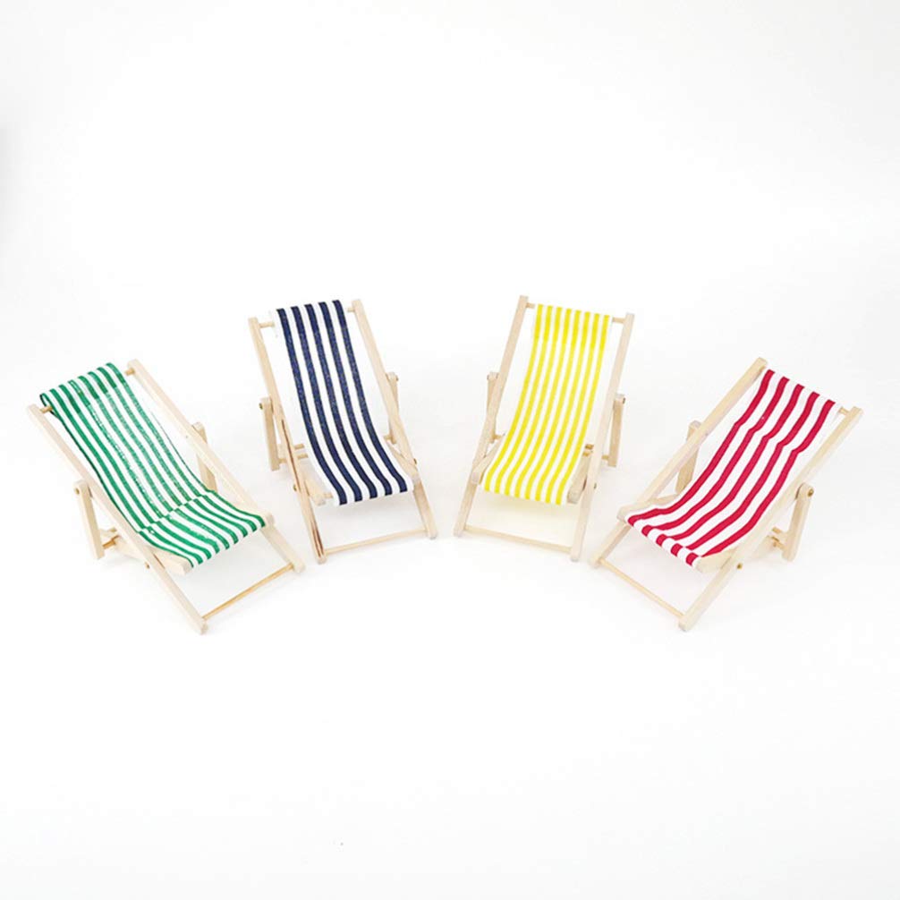 STOBOK Miniature Beach Chair & Table Mini Wooden Folding Beach Sunbath Chair 1:12 Miniature Wooden Lounge Chair and Beach Table Set for Dollhouse Decoration