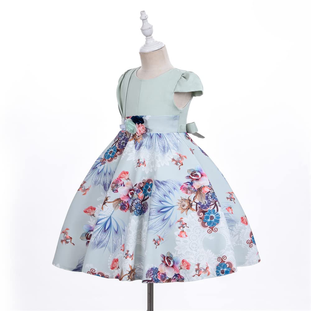 Cosplay Life Floral Dress for Girls and Young mature-themeds Fashion Flower Waistline Kids Party Festival Dress Ages 5-9 Years Old (Green  7YRS)