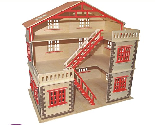 NWFashion 17 Wooden Dream Dollhouse 2 Floors DIY Kits Miniature Doll House with Furniture (Big House+Furniture)