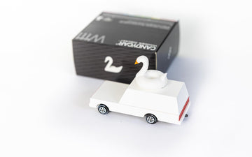 Candycar Wooden Diecast Collection - White Swan Wagon, Premium Handcrafted Beech Wood Toy Car