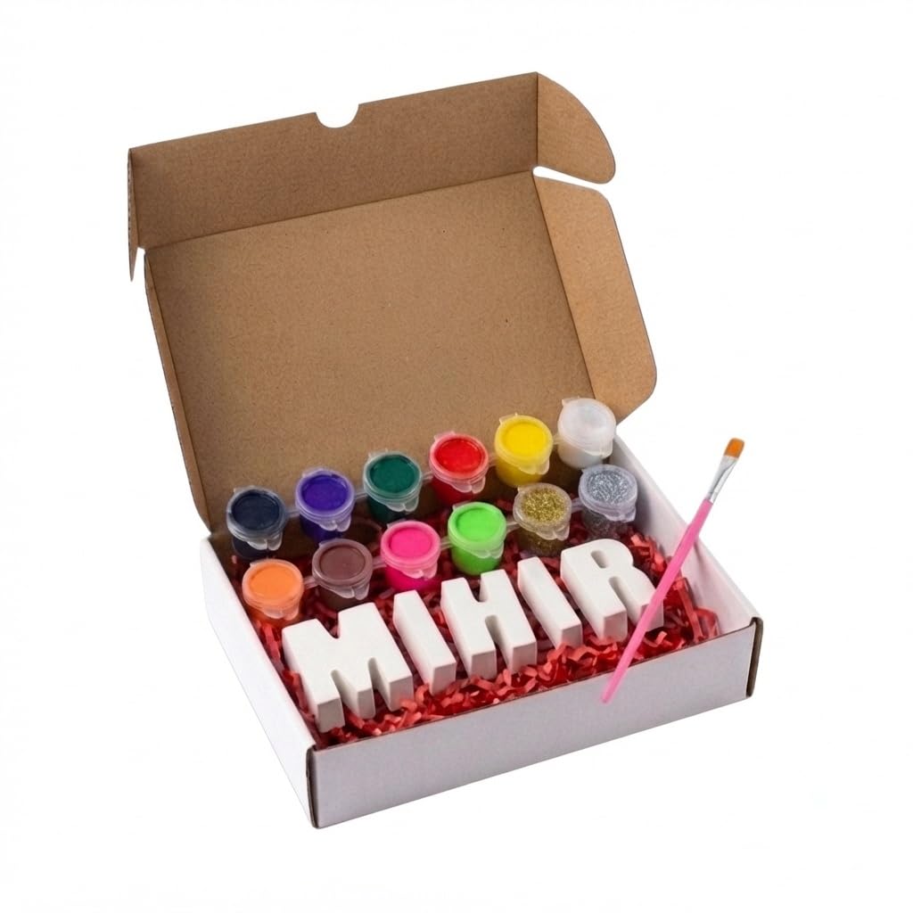 Shapian Personalized Kids Colouring Kit with Custom Name Letters | DIY Paint Your Own Name Art Set | Includes Paints, Glitter & 