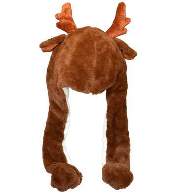 Joyhy Kids Adults Plush Hat Ear Moving Ear Flap Hat With Paw Brown Reindeer