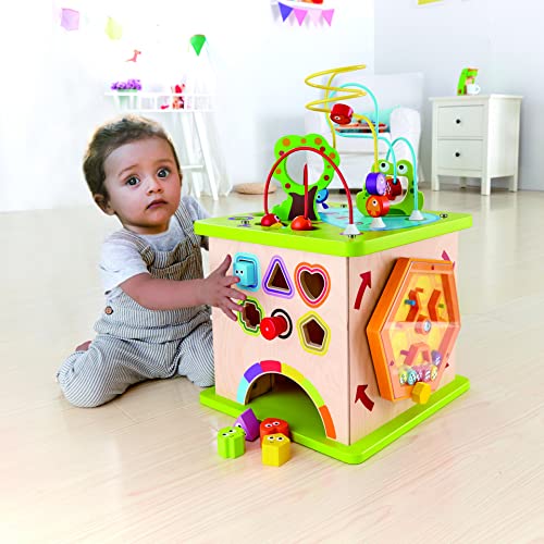 Country Critters Wooden Activity Play Cube By Hape | Wooden Learning Puzzle Toy For Toddlers, 5-Sided Activity Center With Animal Friends, Shapes, Mazes, Wooden Balls, Shape Sorter Blocks And More, 13.78 X 13.78 X 19.69 Inches