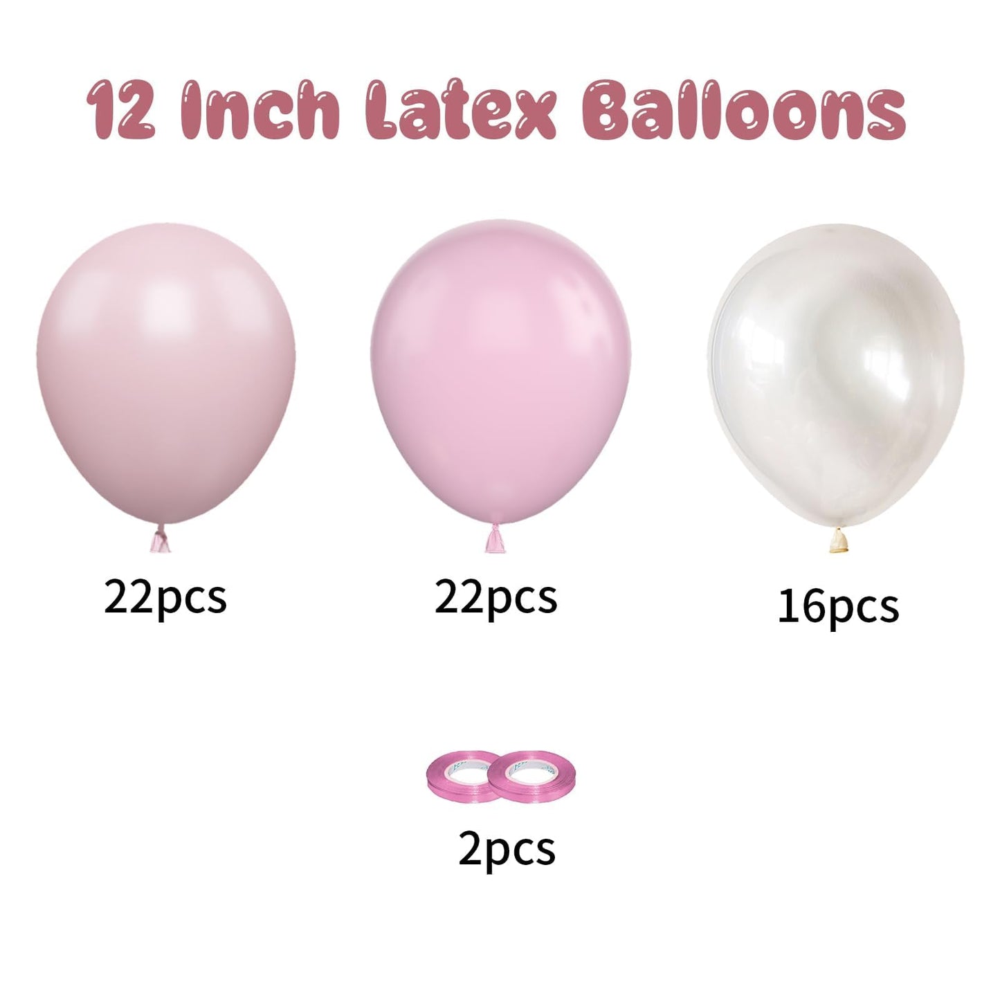 Pink Balloons, 60 Pcs 12 Inch Matte Pink Pastel Pink Transparent Birthday Balloons, Pastel Pink Party Balloons, Maca Pink Latex