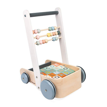 Janod Sweet Cocoon Abc Block Cart Push Toy With 20 Abc Blocks - Ages 1+ - J04408