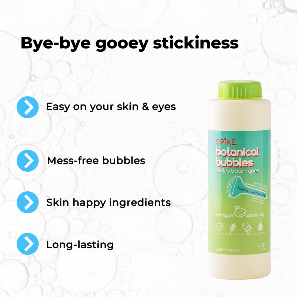 Innobaby Botanical Bubble Solution for Sensitive Skin - 16 oz Refill for Spike Blower Wand and Manual Bubble Toys - Ready to Use - Mess Free - Non Toxic