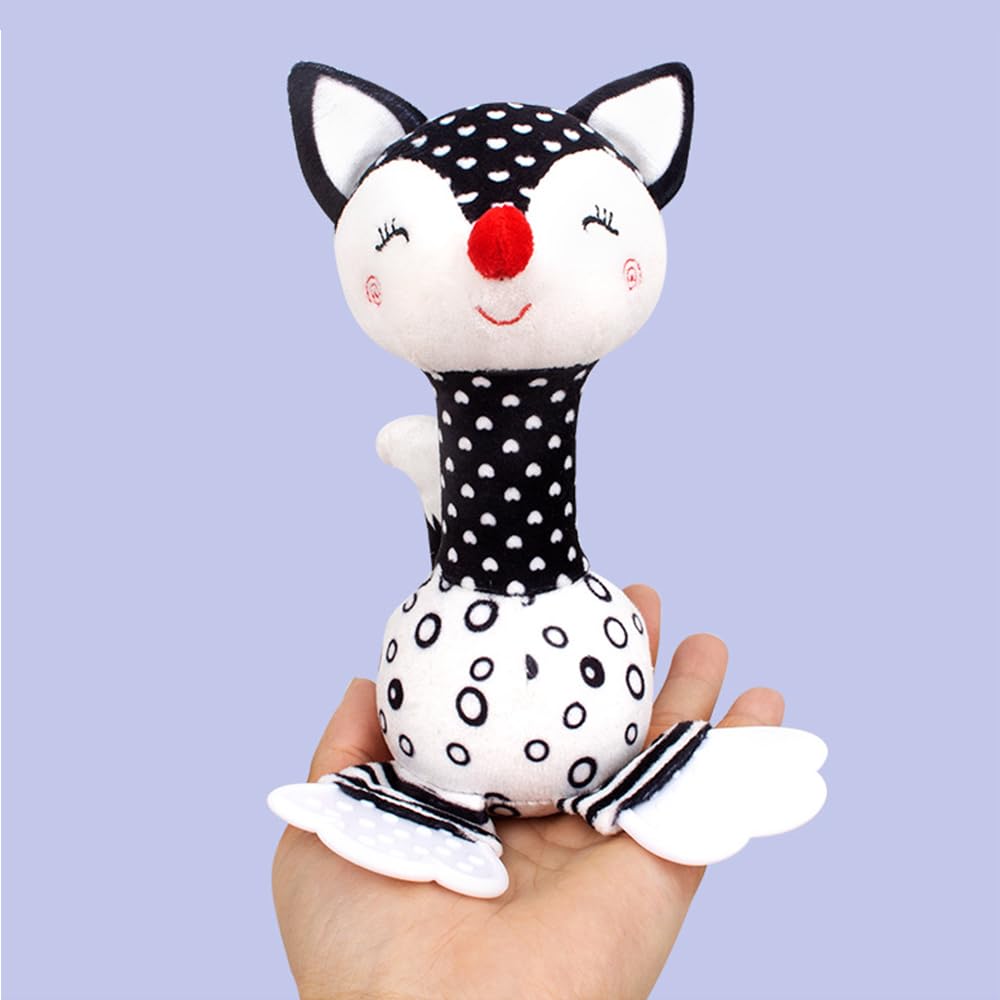 D-Kingchy Baby Toys 0-12 Months, Black And White Newborn Toys, Soft Plush Rattle Stuffed Animal Toy With Teether And Sound, Deve