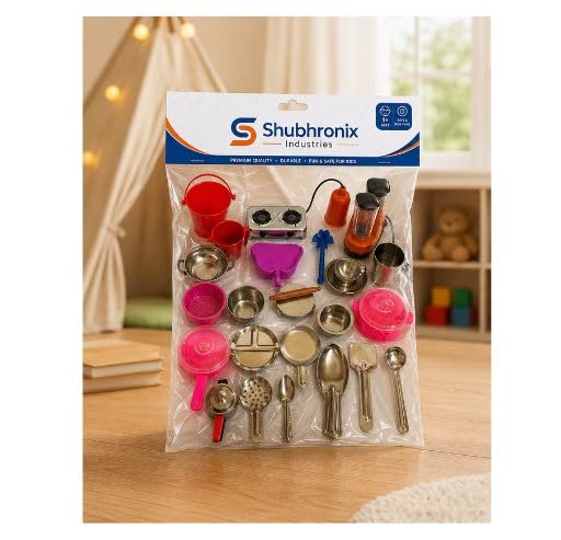 Shubhronix Mini Kitchen Utensils Toy Set for Kids, Pretend Play Cooking, Includes Mixer, Gas Stove, Cooker, Spoons and Accessori