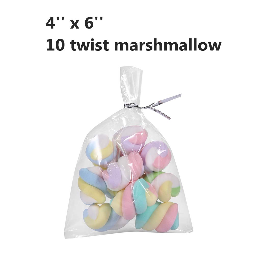 200 Treat Bags with 200 4 Twist Ties 6 Mix Colors - 1.4mils Thickness OPP Plastic Bags (4 x 6)
