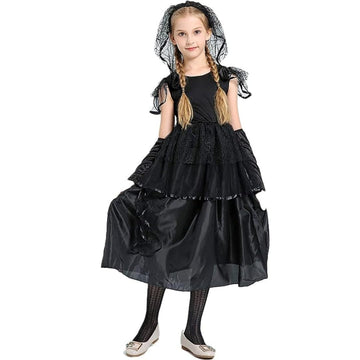 WANNA PARTY Dark Bride Child Halloween Dress Up/Role Play Costume for Halloween Costume for Girls Age 79 Years Size:L