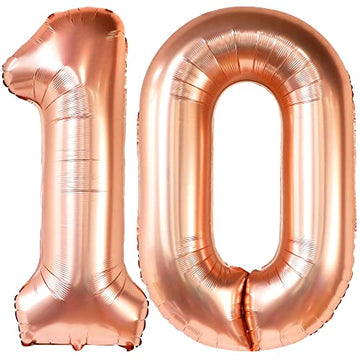 Huge 40 Inch, Rose Gold Number 10 Balloon - Foil 10 Balloon Number | 10 Birthday Balloon For 10 Year Old Birthday Decorations | 10Th Birthday Decorations For Girl | Number 10 Balloons For Anniversary