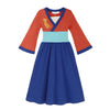 Addacos Mulan Costume For Girls, Princess Dress Up For Kids Halloween Cosplay Outfit (Red, 110 (3-4T))