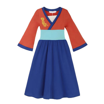 Addacos Mulan Costume For Girls, Princess Dress Up For Kids Halloween Cosplay Outfit (Red, 110 (3-4T))