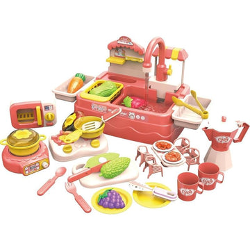 Pretend Play Dishwasher Kitchen Sink Toy Set with Running Water