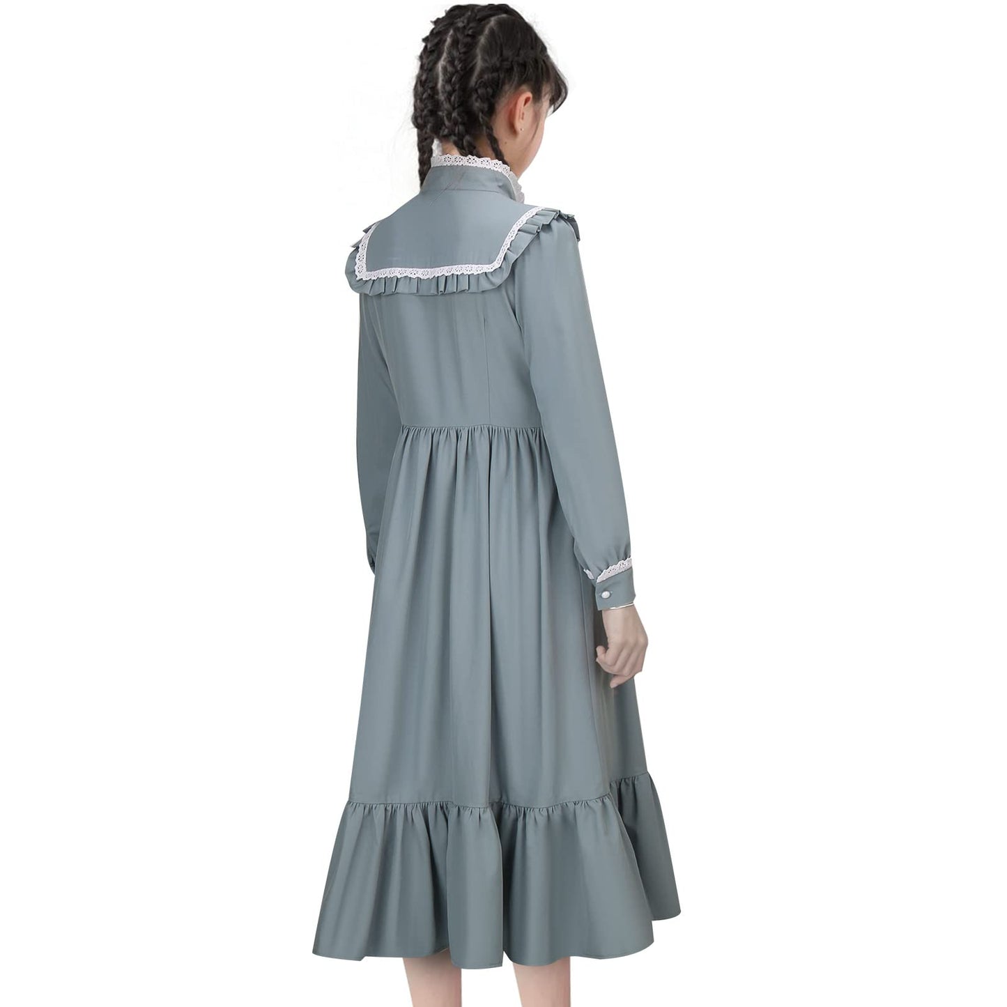 Todollcos GirlsHarriet Tubman Costume Pioneer Colonial Dress Victoria Retro Rustic Skirt Kids Cosplay Outfits Party (Blue, 110cm