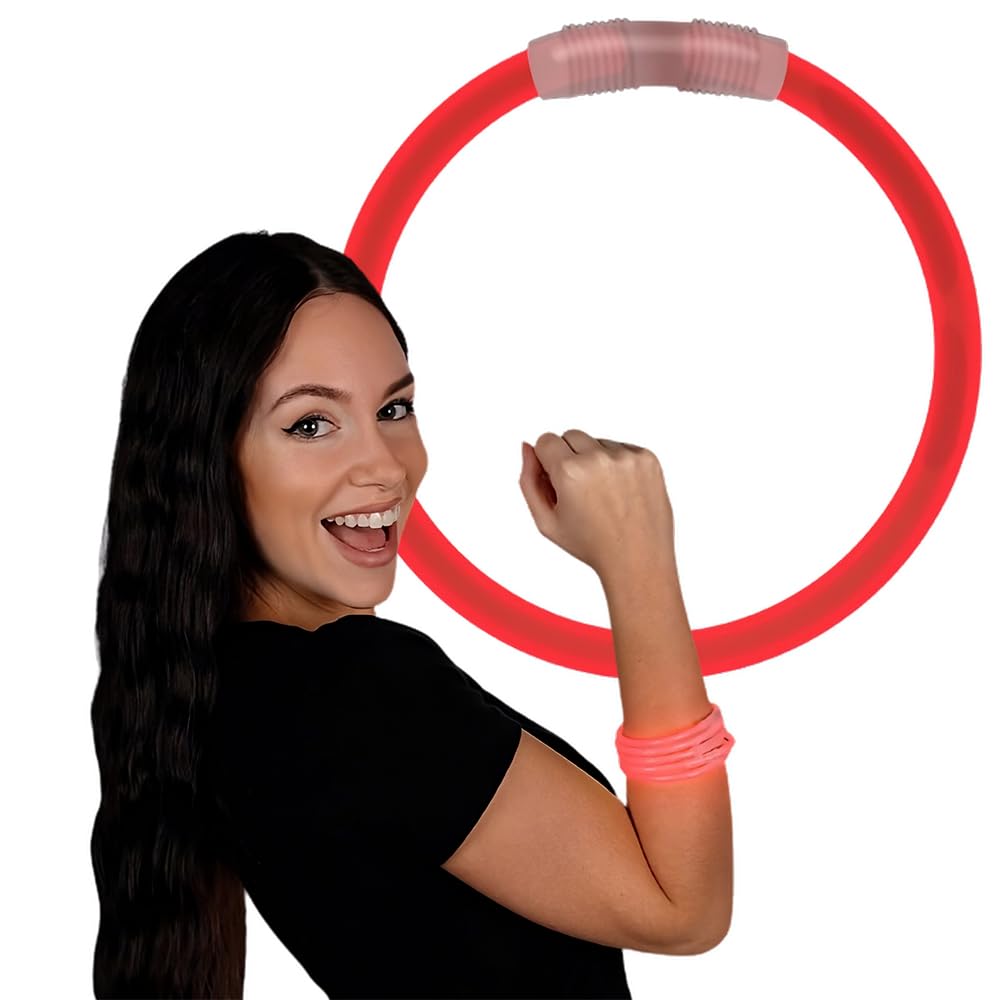 blinkee Tube of 100 Light-Up-The-Night Liberty Model, Non-Toxic Red Glow Bracelets, Perfect for Fourth of July & Fundraisers, Sa