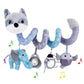 ORZIZRO Car Seat Toys  Baby Plush Spiral Hanging Toys for Stroller Crib Bar Bassinet Car Seat Mobile with Musical Owl BB Squeaker Elephant- Gray Fox