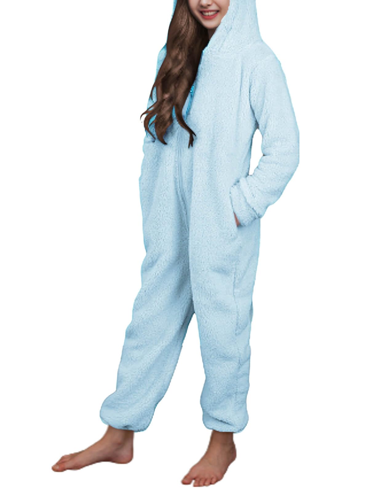 Batermoon Girls Fleece Zip Up Jumpsuits Kids Hooded Rompers Costume Winter Clothes 5-14 Years