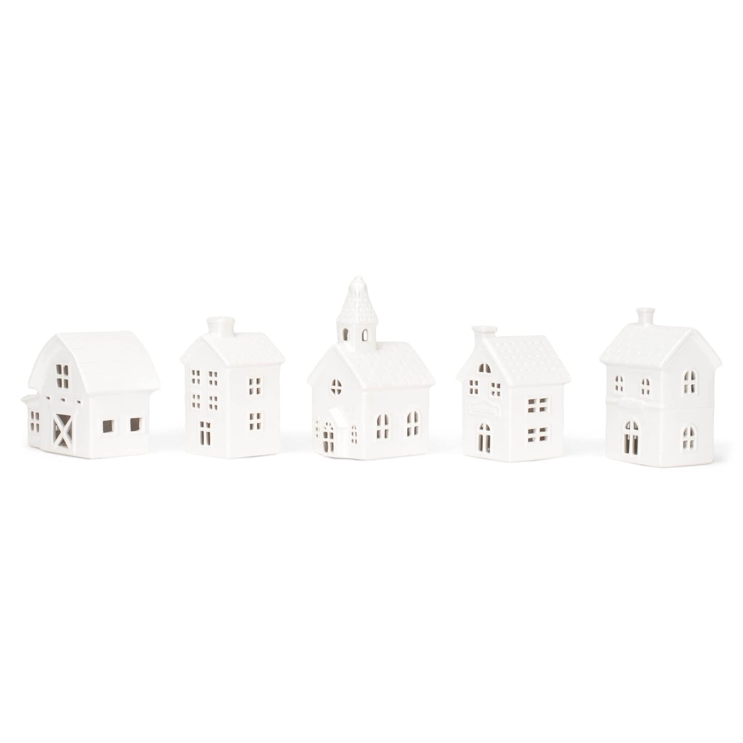 Mark Feldstein & Associates Village With Trees Winter White Glazed Porcelain Holiday Tabletop Figurines, Set Of 11, 7 Inch