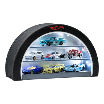 Hot Wheels Display Case Light - Officially Licensed Mattel Merchandise, Light Up Case Holds 8 Cars, Wheel Shaped Wall Moutable O