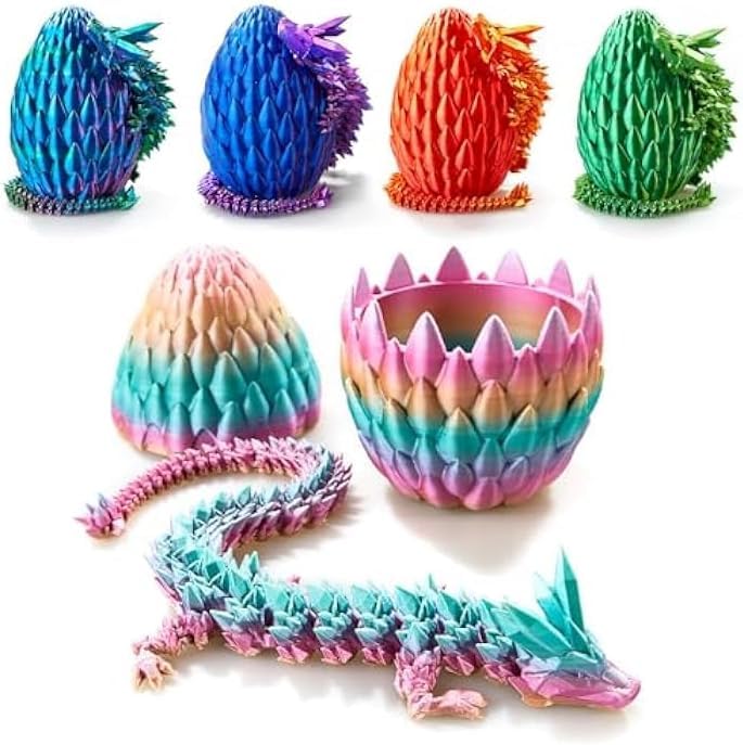 Hefandaishu 3D Printed Dragon Fidget Toys Dragon Egg 12Inch Flexible Dragon Toy 3D Printed Dragon Egg With Articulated Dragon In