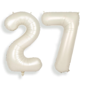 Suwen 40 Inch Large Cream White 27 Balloon Numbers Big Foil Helium Number Balloons 0-9 Jumbo Happy 27Th Mylar Birthday Party Dec