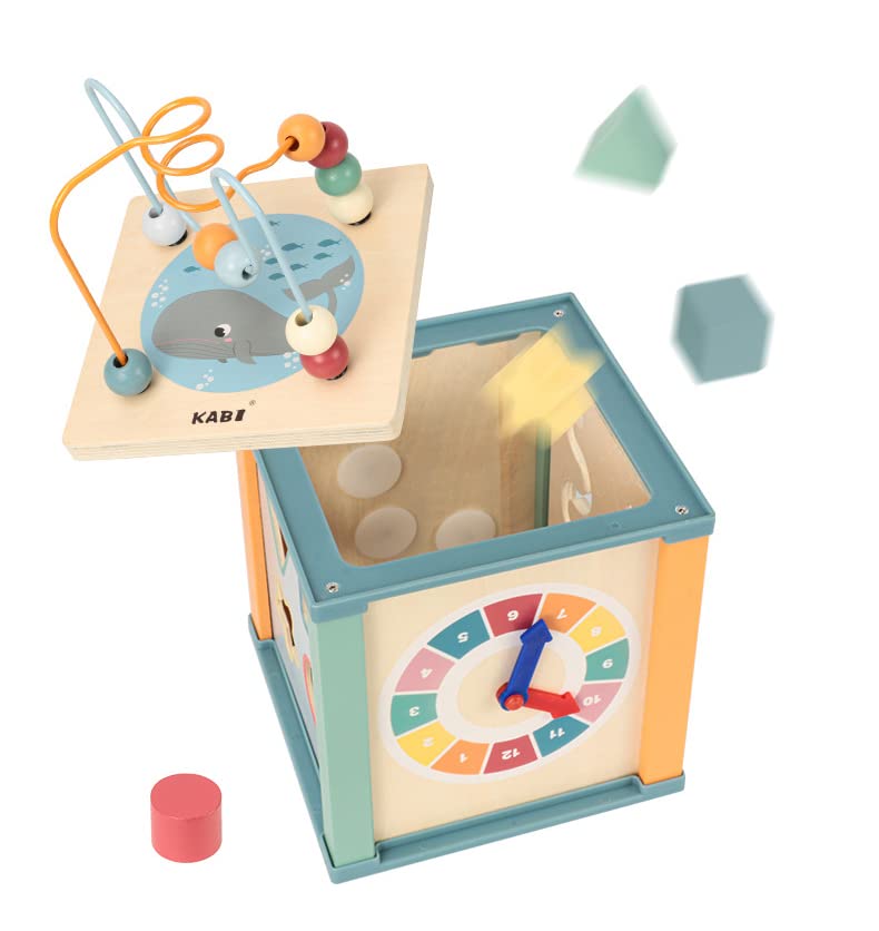 Monty Maestro  Ocean 5 in 1 Activity Cube Activity Centre Play Cube with Bead Maze Clock Shape Sorting Mechanical Gear Routing 