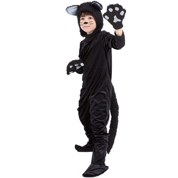 Jsiicennf Black Cat Animal Costume Girls, Kids Black Cat Halloween Cosplay Dress Up Jumpsuit Costume For Girls Boys (X-Large)