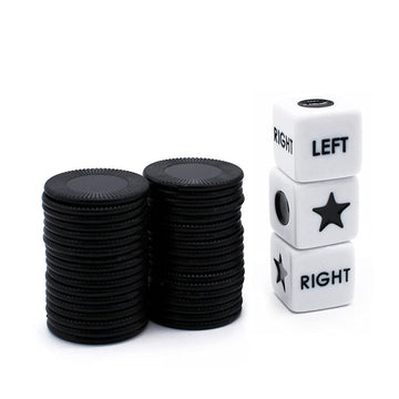 Bilywey Left Right Center Dice Game Set With 3 Dices + 36 Black Chips (Black)
