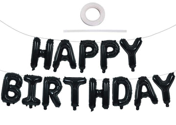 Toniful Black Happy Birthday Balloons Banner 16 Inch Mylar Foil Letters Birthday Sign Banner Bunting Reusable For Girls Boys Kid