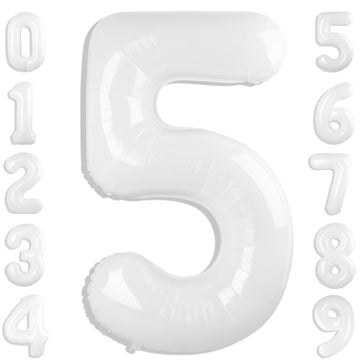 Number 5 Balloon White 40 Inch, 5 Year Old Girl Boy Birthday Gift, 5 15 25 35 45 50Th 55 Birthday Anniversary 2025 Party Decorat