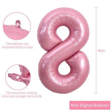 Toniful 40 Inch Light Pink Large Numbers Balloons 0-9, Number 8 Digital 8 Helium Balloons, Pink Foil Mylar Big Number Pastel Bal