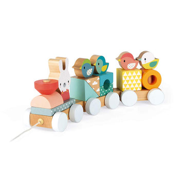 Janod Pure 2-In1 Stacking And Pull-Along Wood Train - Ages 1+ - J05157
