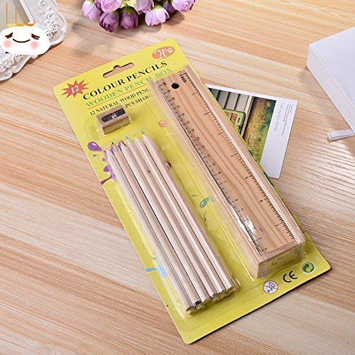 FIT TOY Wooden Pencil Box Containing 12 Different Crayon Colour Pencils, Scale Standard (Wooden)