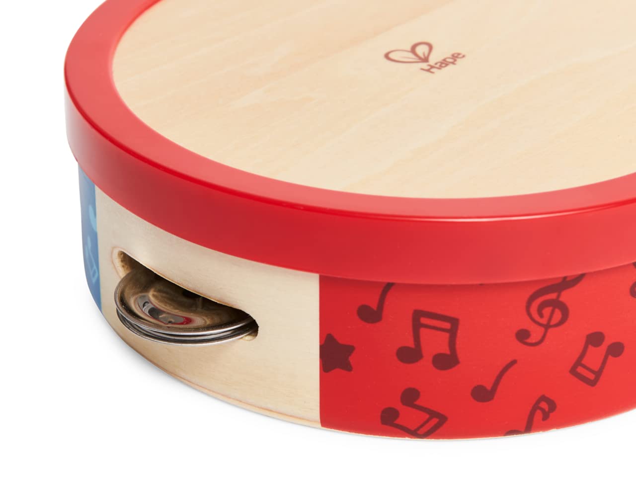 Hape Tap-Along Tambourine | Wooden Tambourine Drum For Kids, Musical Instrument For Children 12 Months And Up Multicolor, L: 6.5