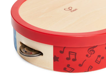 Hape Tap-Along Tambourine | Wooden Tambourine Drum For Kids, Musical Instrument For Children 12 Months And Up Multicolor, L: 6.5
