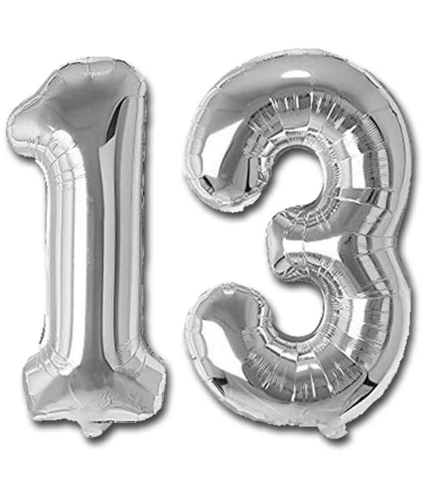 AR GIFTZADDA 13 Number Foil Balloon Silver (16inch), 13th Birthday Decoration, Kids Party Decor, Theme Birthday Party, Foil Ball