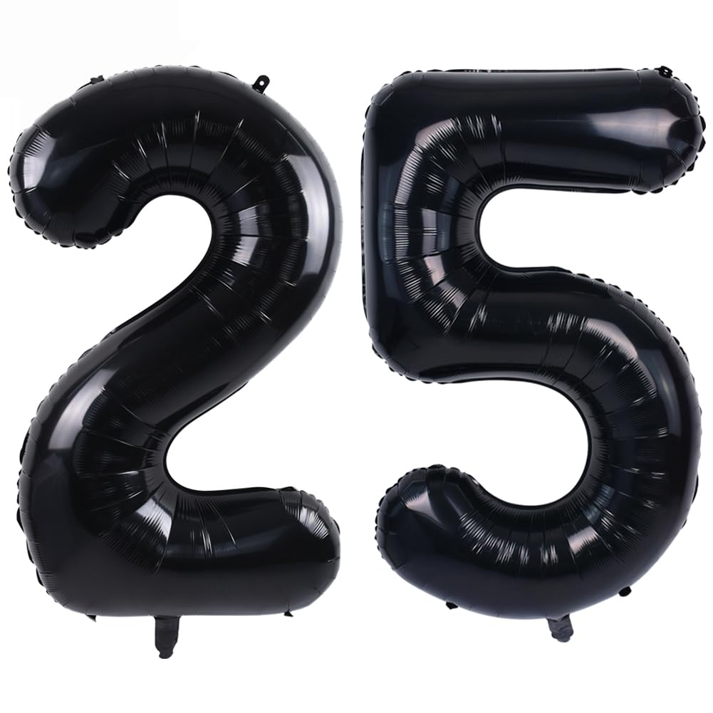 Toniful 40 Inch Large Black Number 25 Balloons Giant Digital 25 Or 52 Helium Balloons, Foil Mylar Big Number Balloons For 25Th O