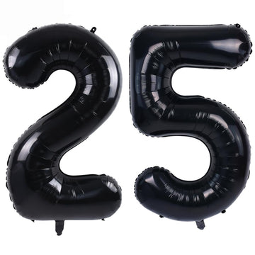 Toniful 40 Inch Large Black Number 25 Balloons Giant Digital 25 Or 52 Helium Balloons, Foil Mylar Big Number Balloons For 25Th O