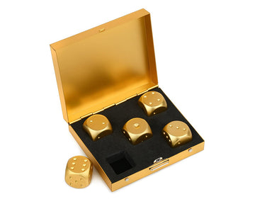 DS.DISTINCTIVE STYLE Aluminum Alloy Dice 5 Pieces 16mm Portable Metal Dices with Case 6 Sided Dice for Party Game (Golden Square