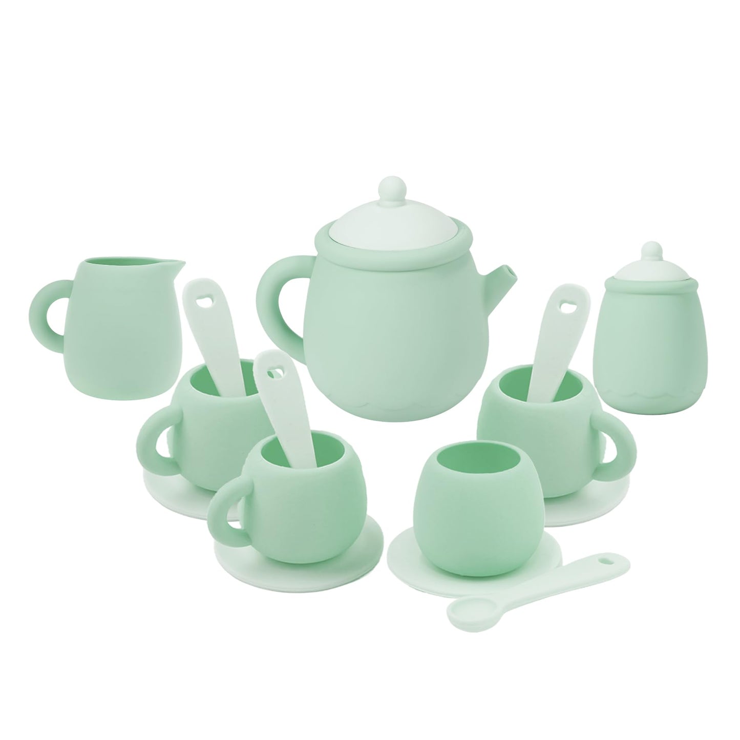 MCGMITT Silicone Tea Set, Tea Party Set for Little Girls Boys, 15 Pcs BPA Free Dishwasher Safe Pretend Tea Set for Toddlers Kids